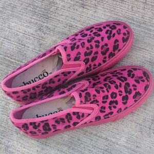 Bucco Faux Fur Hot Pink‎ Leopard Print Slip On Flats Shoes Size 6